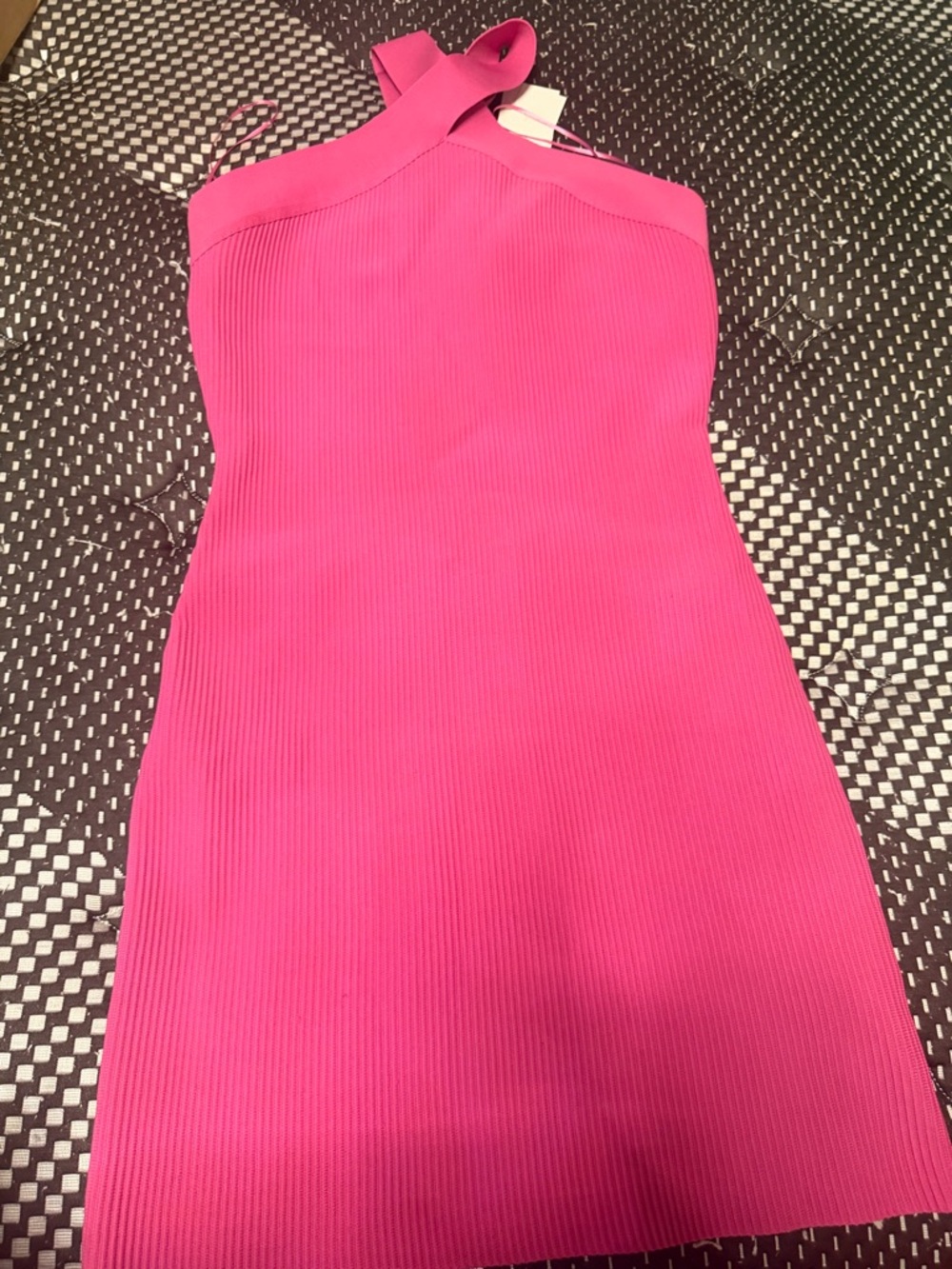 Hot Pink One-Shoulder Ribbed Bodycon Dress